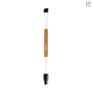 Bamboo Duo Eyebrow Brush. Der abgewinkelte Pinsel ermöglicht ein präzises Auftragen, die Bürste entfernt überschüssiges Puder und trennt die Härchen